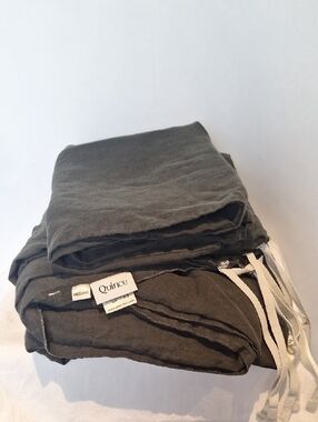 Quince Olive Green 100% Linen King Duvet And 2 Pillow Shams
